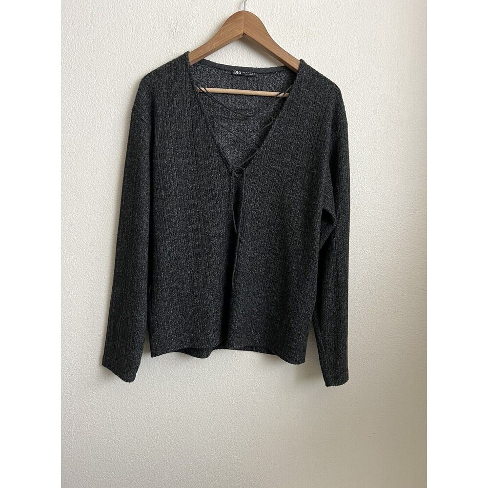 Zara Women’s Knit Lace Front Top Gray Size Small
